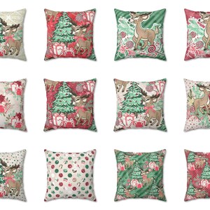 Cute Reindeer Christmas Pillow, Outdoor Pillow, Red Green Holiday Throw Pillow Cover, Xmas Decor Cushion Case, New Year Gift, Winter Pillow