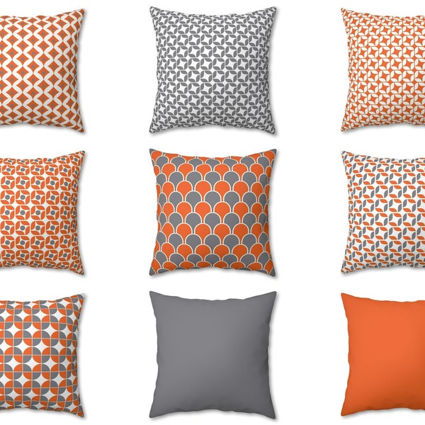 Orange Grey Pillow Etsy