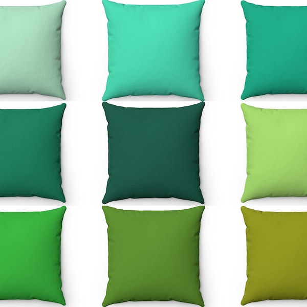 Solid Green Throw Pillow Cover, Indoor Outdoor Cushion Case, Accent Pillow Couch Sofa, 18x18 20x20 24x24 Lumbar Toss Pillow, 20x26 Euro Sham