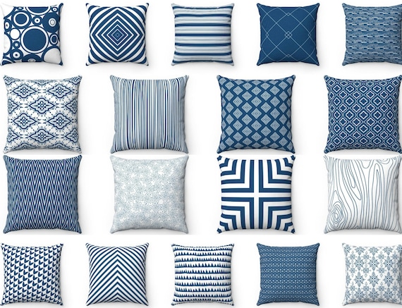 Blue Pillow Cover, Outdoor Pillow, Blue Throw Pillow, Couch Accent Pillow, 16x16 18x18 20x20 22x22 24x24, Blue Cushion Case, Blue Euro Sham
