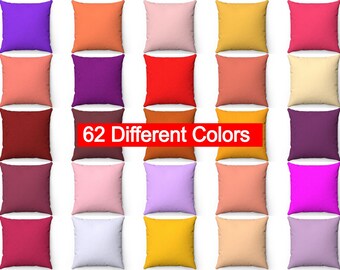 Solid Color Throw Pillow Cover 16x16 18x18 20x20, Red Pink Purple Orange Coral Lilac Couch Bedroom Outdoor Indoor Cushion Case, Euro Sham