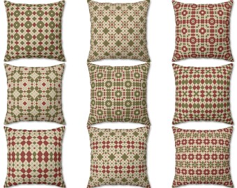 Cozy Holiday Pillow, Christmas Decor Pillow, Red Green Beige Throw Pillow Cover, Sweater Outdoor Pillow, Xmas Gift, Farmhouse Cushion Case