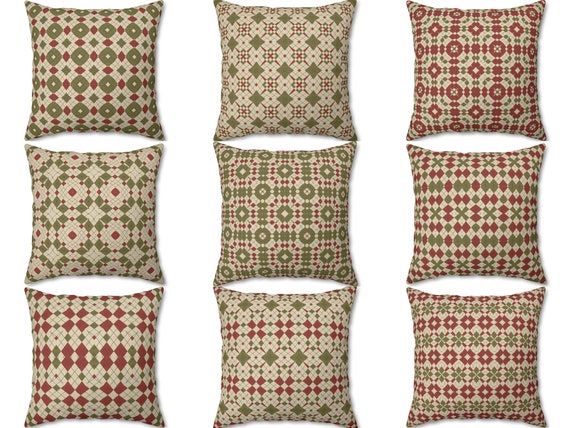 Cozy Holiday Pillow, Christmas Decor Pillow, Red Green Beige Throw Pillow Cover, Sweater Outdoor Pillow, Xmas Gift, Farmhouse Cushion Case