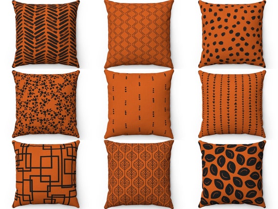 Burnt Orange Pillow Throw Pillow Cover Orange Outdoor Pillow 16x16 18x18 20x20 Black Orange Cushion Case Accent Pillow 26x26 Euro Sham Etsy