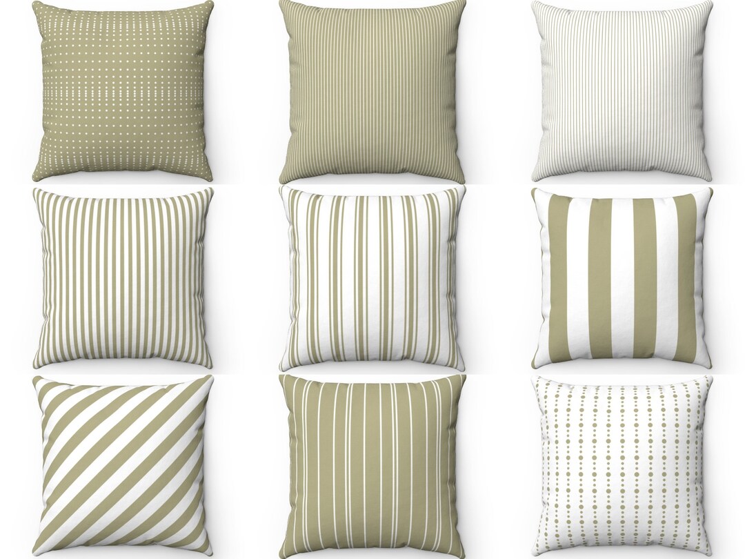 Sage Green Striped Throw Pillow Case Cover, 16x16 18x18 20x20 24x24 Indoor Outdoor Farmhouse