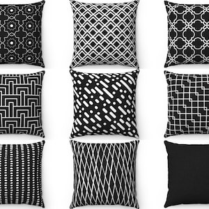 Black Throw Pillow, Black White Pillow Cover, Outdoor Pillow, Geometric Couch Accent Pillow, Cushion Case, 26x26 Euro Sham 16x16 18x18 20x20