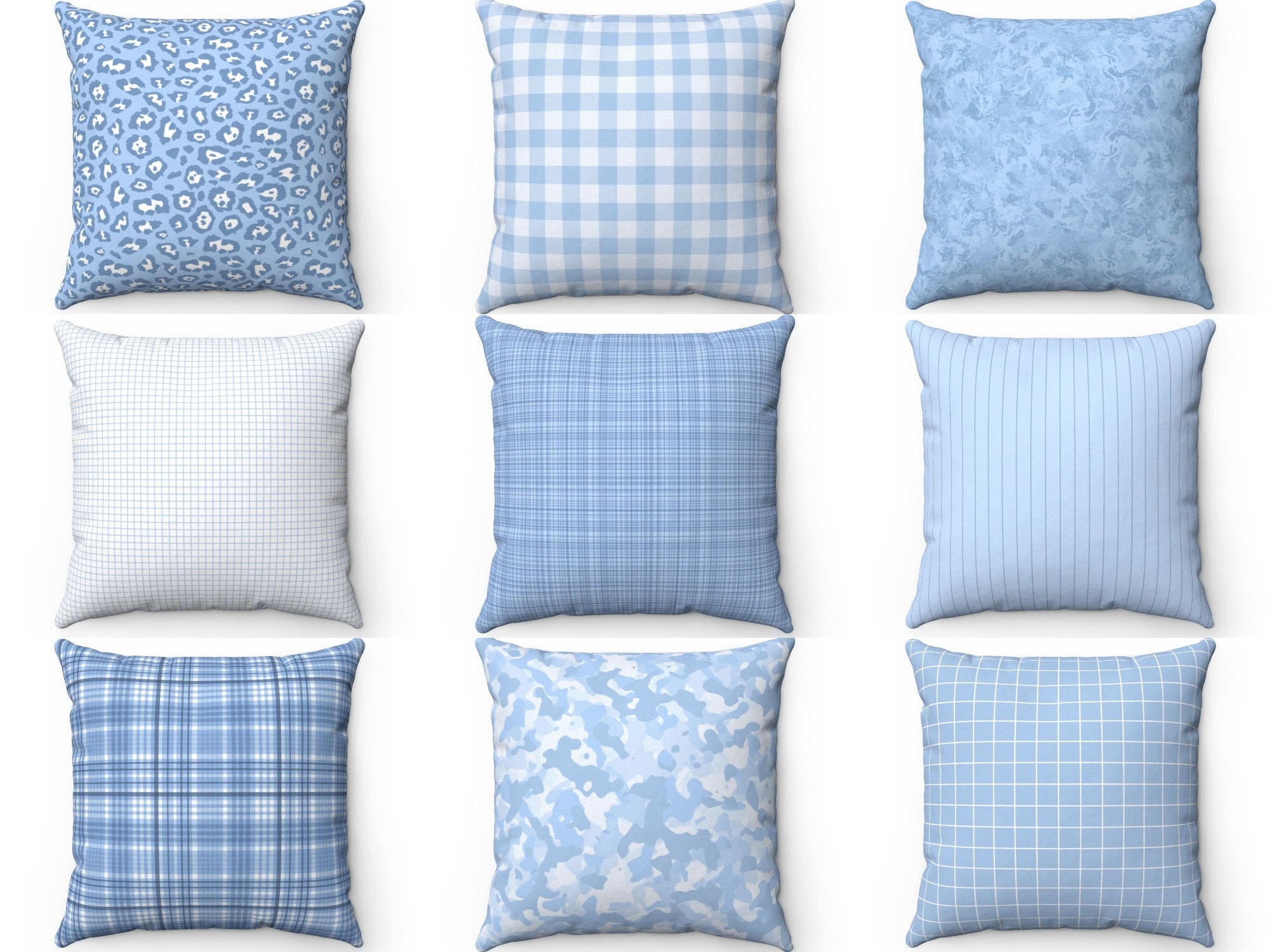 Handmade Blue Cushion Pillow Cover 16x16 Blue Plaid Cotton Fabric Handmade Blue Cushion Pillow Cover 16x16 Blue Plaid Cotton Fabric