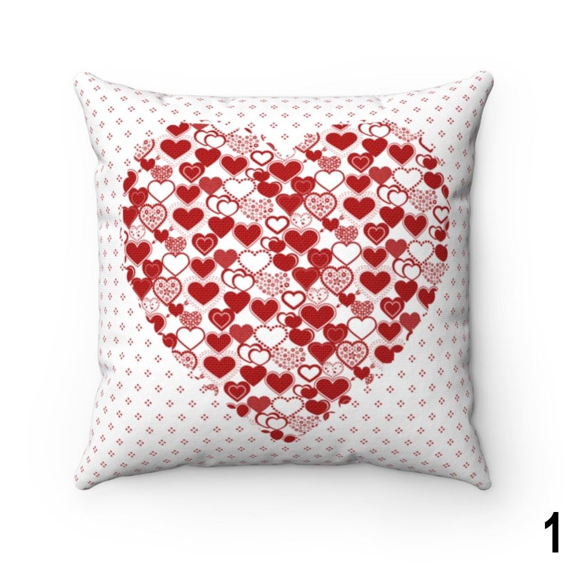 Valentine Pillow Cover 16x16 18x18 20x20, Red Heart Valentine's Day Decor Throw Pillow, Holiday Cushion Case, Accent Pillow Case, Euro Sham Number 1