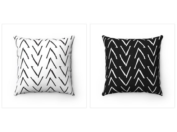 Mudcloth Throw Pillow, Cotton, 18x18, Black & White, Decorative