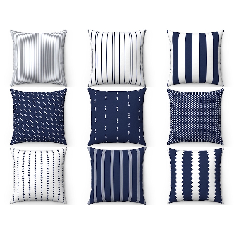 Navy Blue Block R Navy Blue Stripe Pillows - Etsy