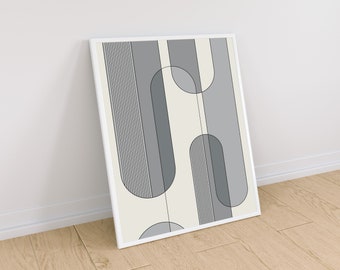 Black and White Geometric Art Print: Mid-Century Modern Lines (Digital Download)