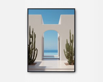 Minimalist Mediterranean Architecture Print: White Wall Art (Digital Download)