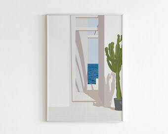 Mediterranean Architecture Print: Minimalist Coastal Wall Art (Digital Download)
