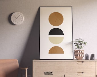 Minimalist Printable Geometric Wall Art, Boho Print in Neutral Tones, Brown Decor
