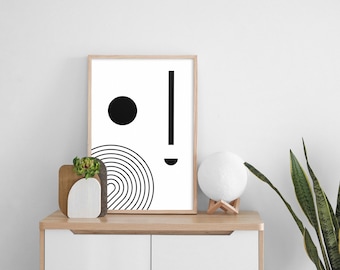 Geometric Line Art Print: Minimalist Black and White (Digital Download)