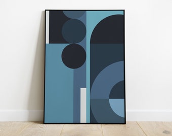 Blue Geometric Art Print: Modern Abstract Wall Decor (Digital Download)