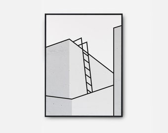 Architectural poster, balck & white illustration, minimalist wall art, architectural print, minimal poster, printable art, downloadable art