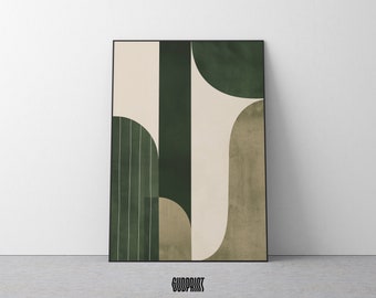 Green Organic Lines Modern Mid-century Printable Wall Art Instant Download