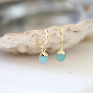 Creole gold with pendant / turquoise jade / small hoop earrings / hanging earrings / gold jewelry earrings / gifts for women for Mother's Day