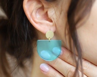 Turquoise statement earrings / gold / modern earrings / hanging / colour blocking jewellery earrings / gifts for women for Mother’s Day