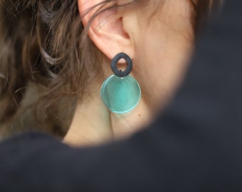 Statement earrings / turquoise / modern earrings / hanging / color blocking jewelry earrings / gifts for women for Mother's Day