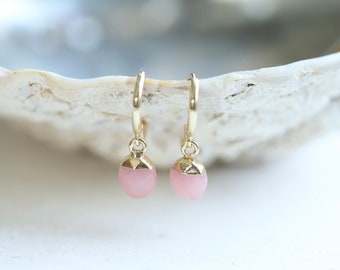 18 K gold-plated hoop earrings with natural stone pendant / rose quartz / hanging earrings / bridal jewelry earrings / gifts for women for Mother's Day