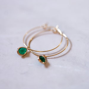 Gold hoop earrings with pendant / emerald / small hoop earrings / hanging earring / bridal jewelry / winter wedding gifts for women for Mother's Day