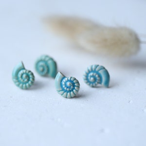 Ceramic earrings / turquoise / ammonite / small earrings / snail earrings / clay earrings / gifts for women for Mother's Day