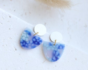 Unique small statement earrings in blue and silver / modern hanging earrings / gifts for women for Mother's Day