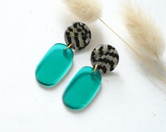 Statement earrings / black-white & petrol / modern earrings / light colorful drop earrings / gifts for women for Mother's Day