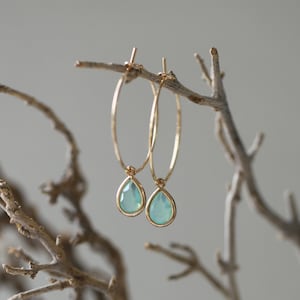 Hoop Earrings Gold with Pendant / Green / Small Hoop / Earrings Hanging / Bridal Jewelry Earrings / Birthday / Gift for Women Christmas