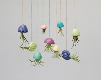 Ceramic jellyfish with plant / hanging decoration jellyfish / air plants / tillandsia / air plant decoration / gifts for women