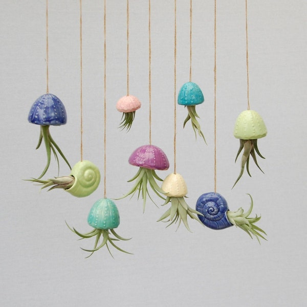 Ceramic jellyfish with plant / hanging decoration jellyfish / air plants / tillandsia / air plant decoration / gifts for women