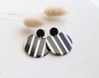 Statement earrings / black & white / striped earrings with pendant / hanging earrings / semicircle / gifts for women for Mother's Day