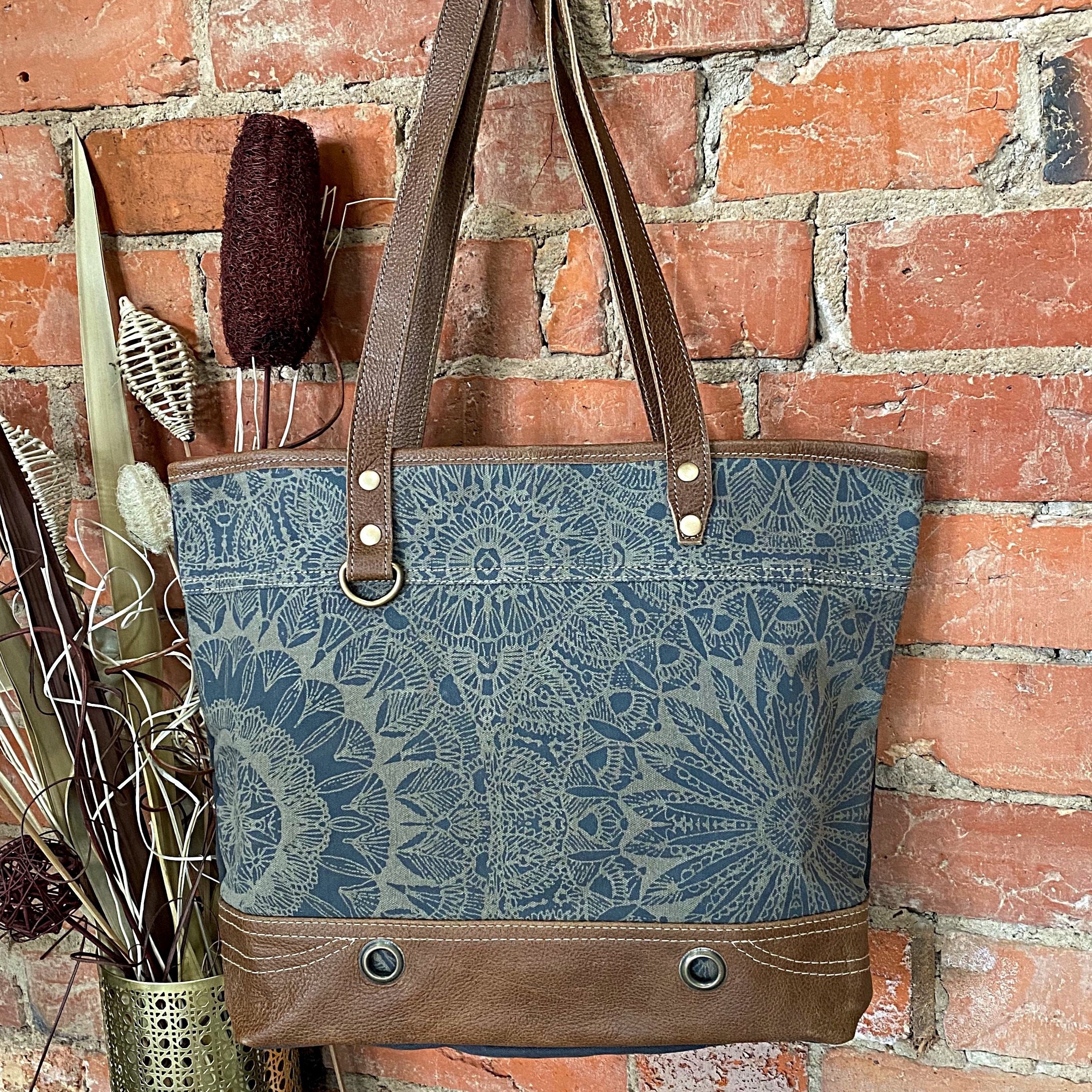 Boho Bag Boho Canvas Bag Tote Bag Handmade Bag Leather Etsy