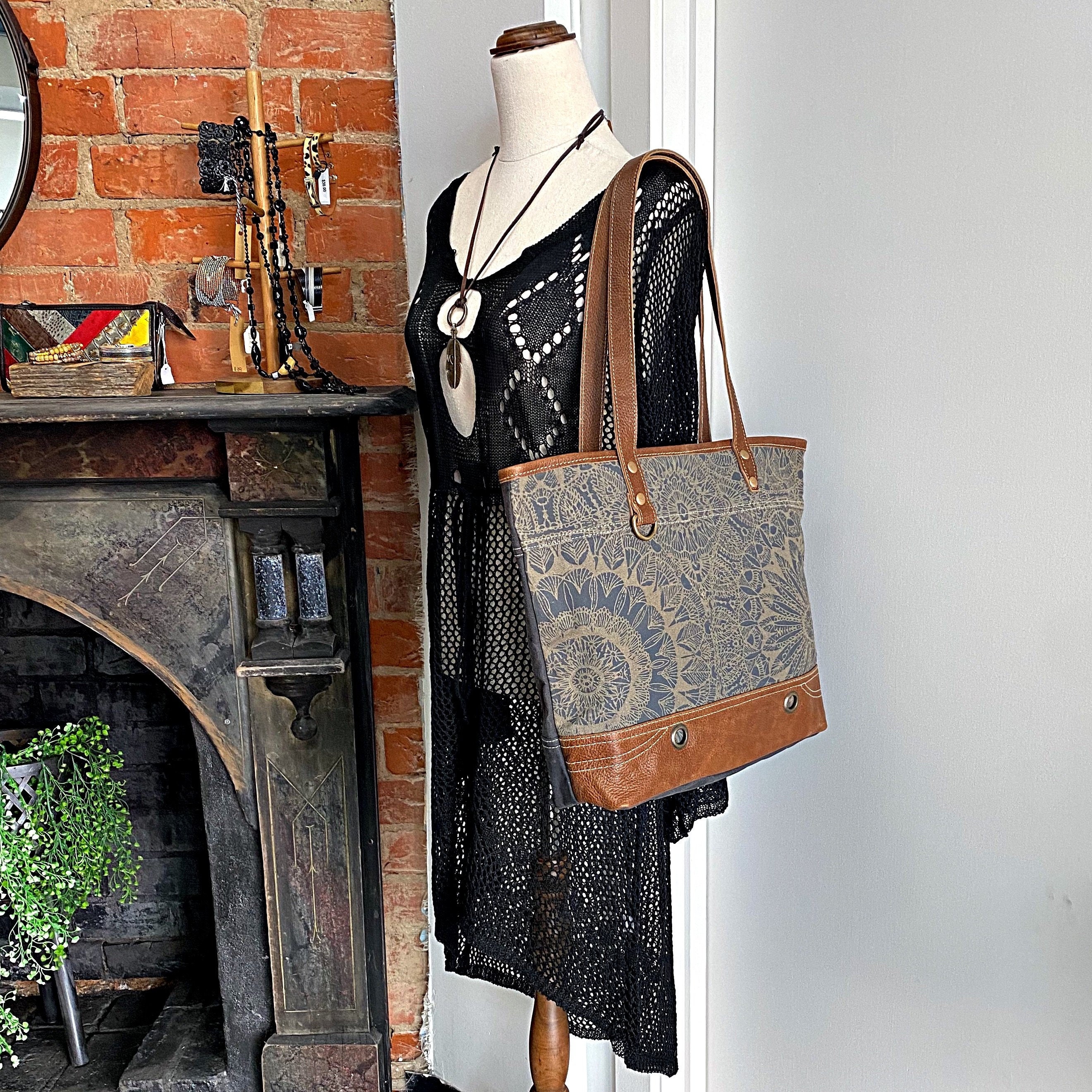 Boho Bag Boho Canvas Bag Tote Bag Handmade Bag Leather Etsy