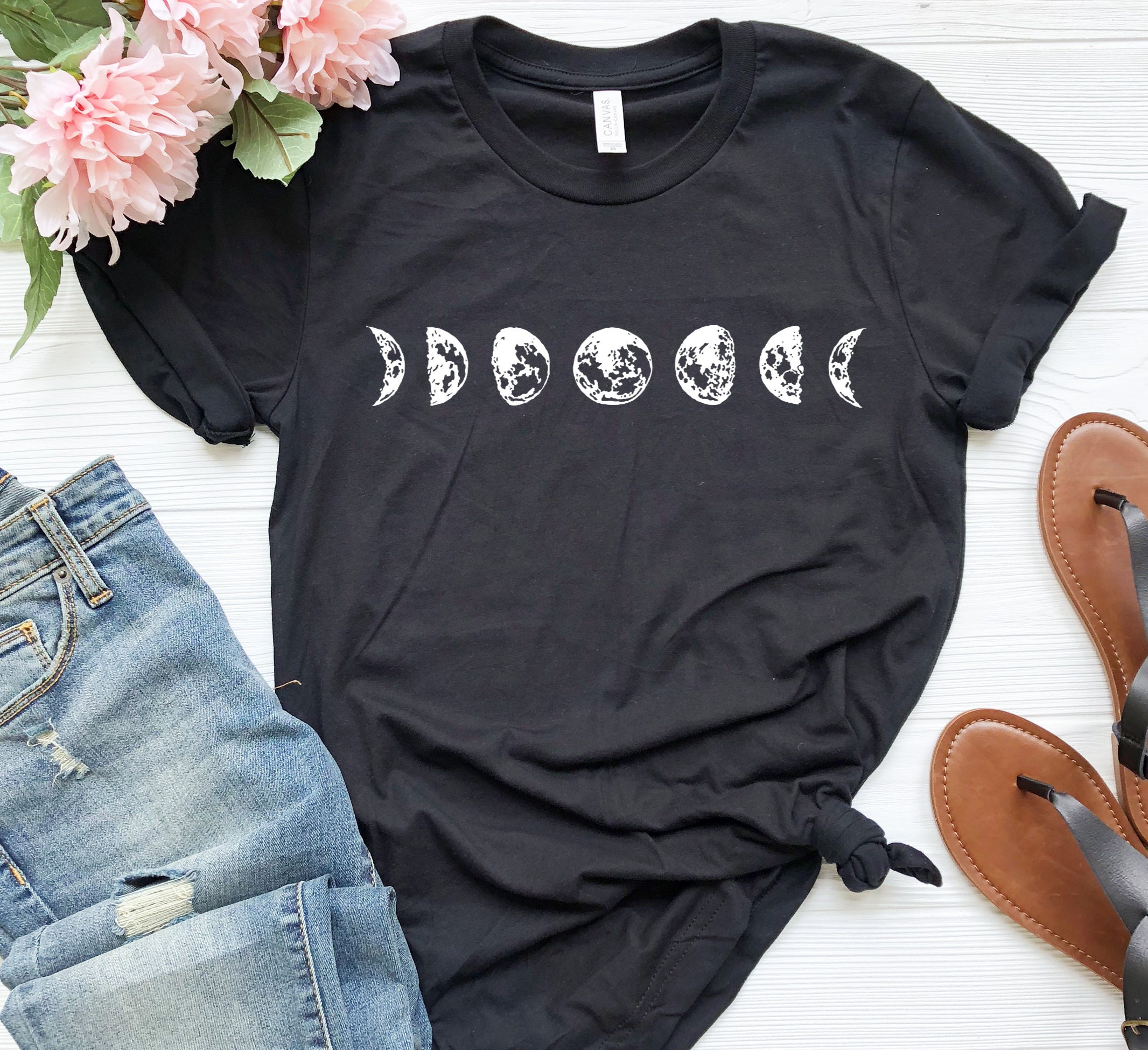 Lunar Phases Tshirt Moon Phases Tshirt Crescent Moon Top Etsy
