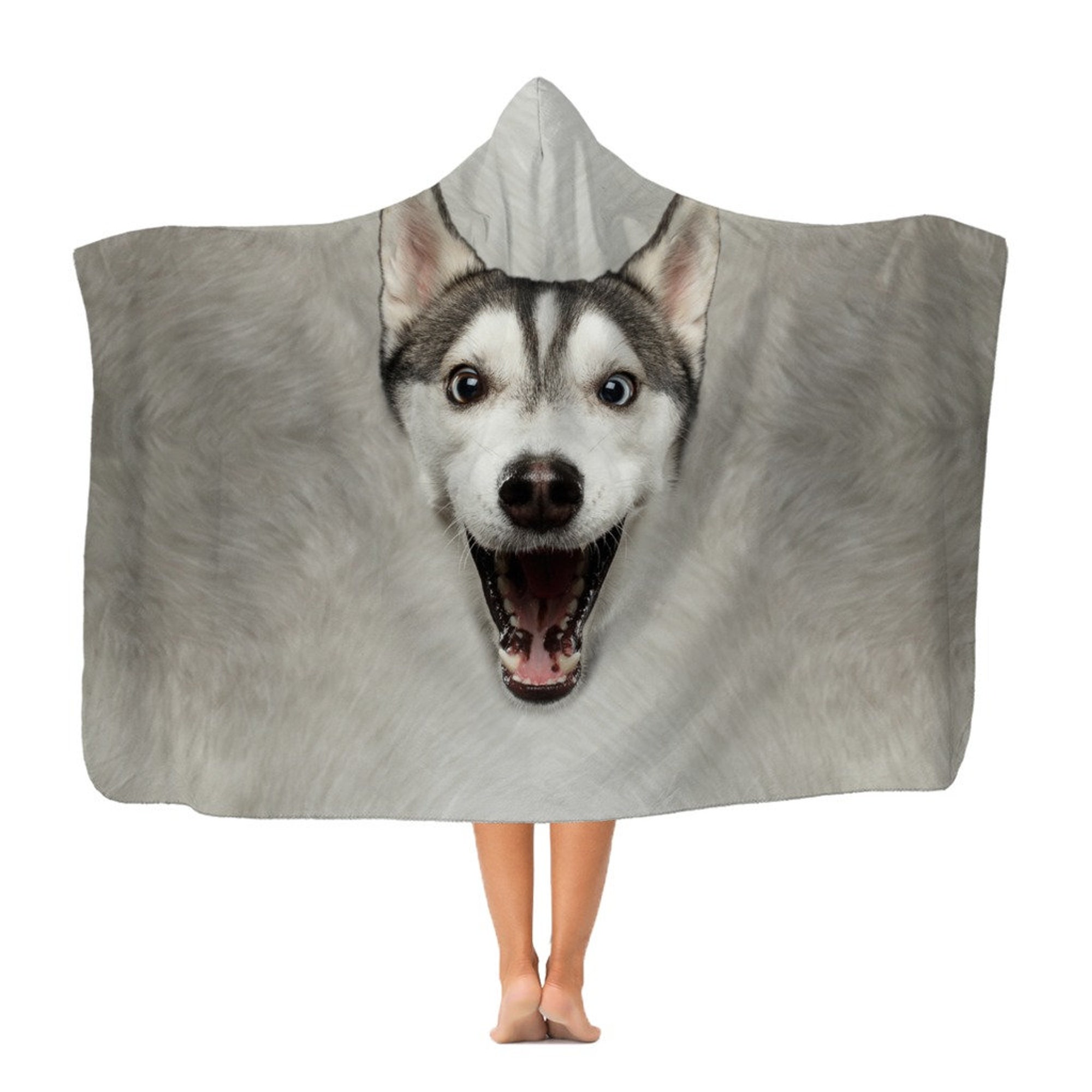 Discover Husky Dog Funny Classic Adult and Kids Hooded Blanket