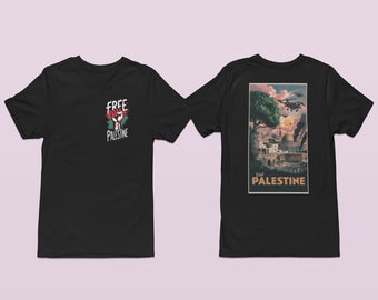ガザ支援チャリティTシャツ - アイコニックなパレスチナアート、フリーパレスチナTシャツ。平和のためのパレスチナ切手抗議