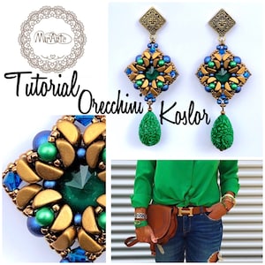 Può includere: Orecchini dorati e verdi con un pendente a forma di lacrima. Gli orecchini sono di forma quadrata e presentano una pietra preziosa verde al centro. Gli orecchini si chiamano "Orecchini Koslor" e fanno parte di un tutorial.