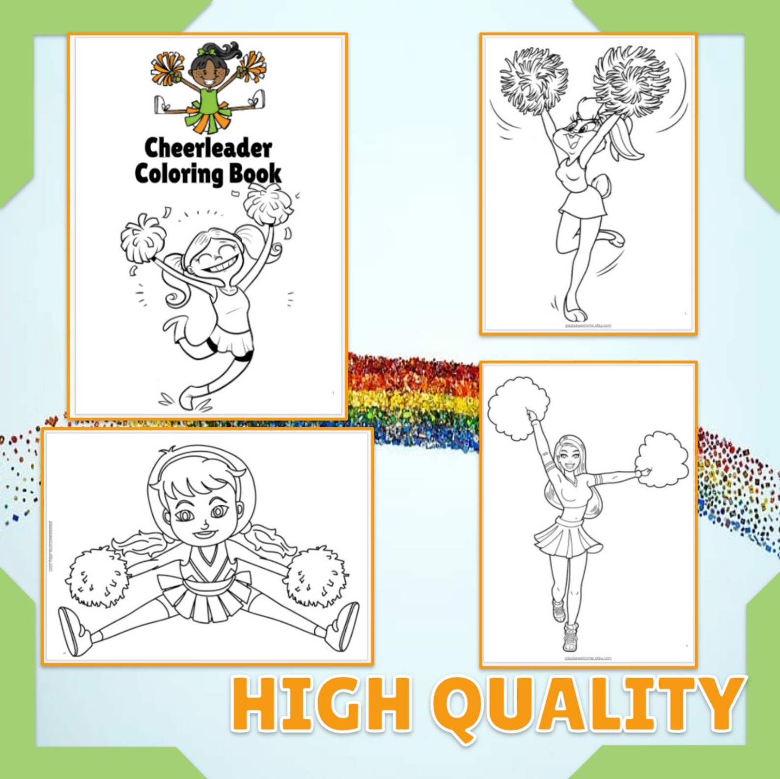 Cheerleader Coloring Pages, Printable Cheerleader Coloring Book 35 Page ...