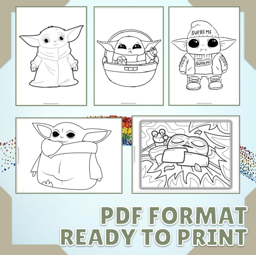 Baby Yoda Coloring Pages Printable Yoda Coloring Book 15 Page | Etsy