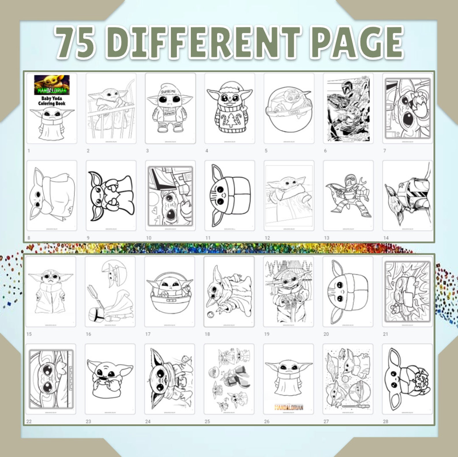 Download Printable Baby Yoda Coloring Book 75 Page PDF Yoda Coloring | Etsy