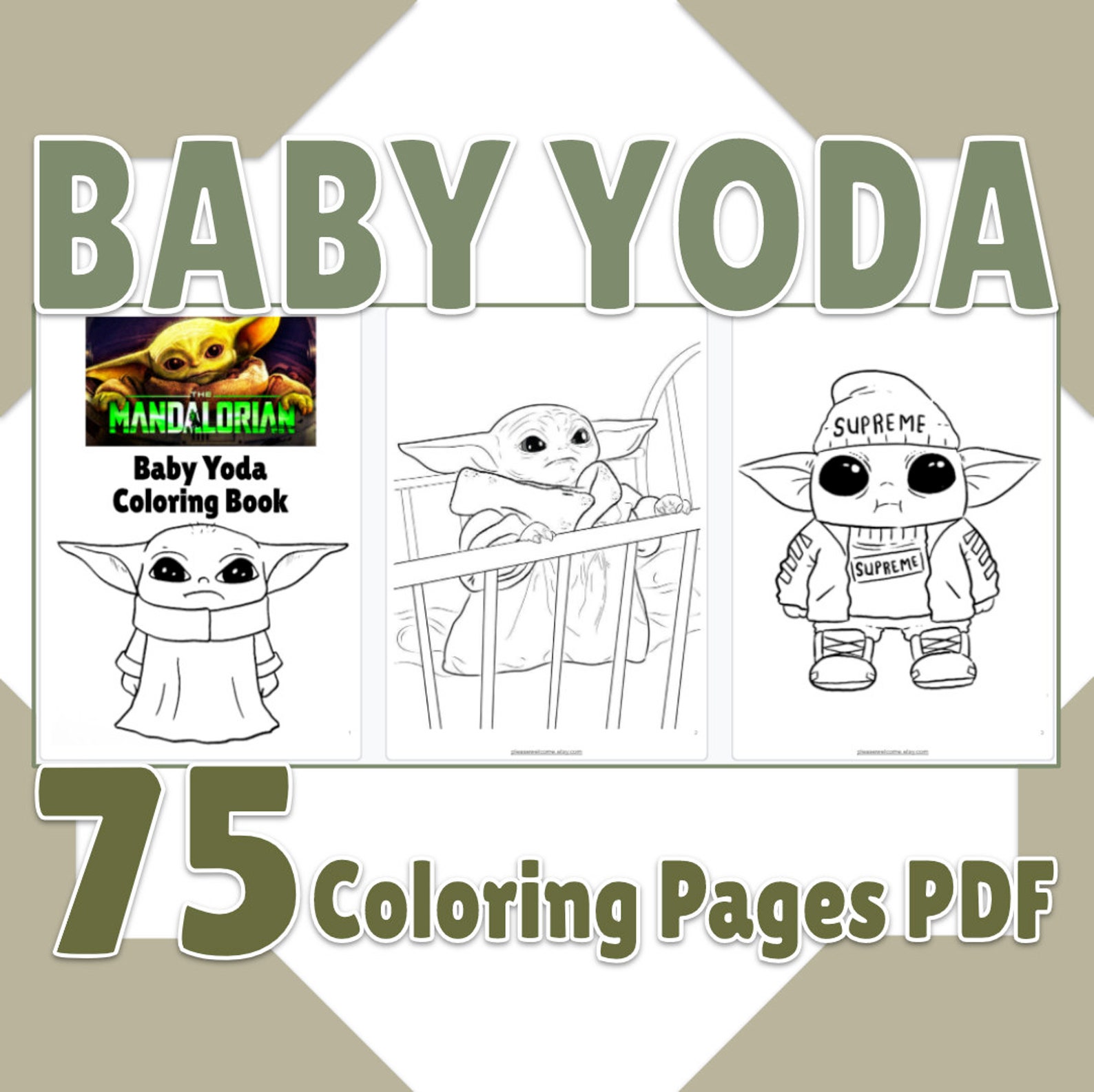 Download Printable Baby Yoda Coloring Book 75 Page PDF Yoda ...