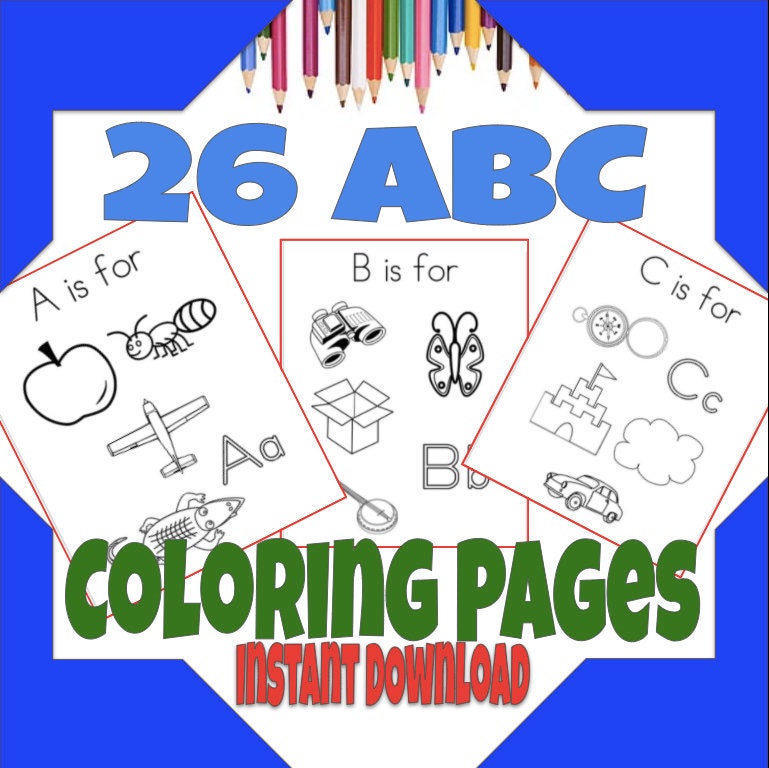 Download Abc Coloring Sheets 26 Letter Alphabet Coloring Distance Etsy