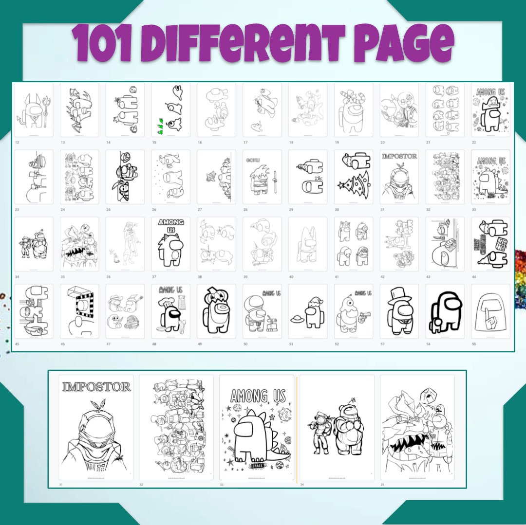 101 Among Us Coloring Pages Birthday Coloring Activity Book | Etsy