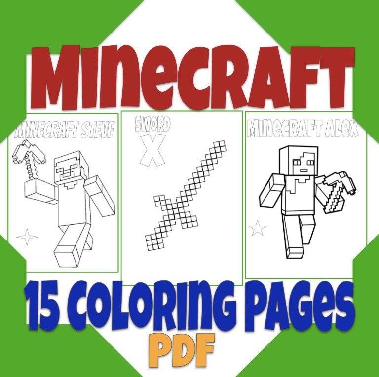 Minecraft Coloring Pages Set, Printable Minecraft World Coloring Sheets for Kids, 15 Digital Painting Image for Toddlers, Birthday Coloring