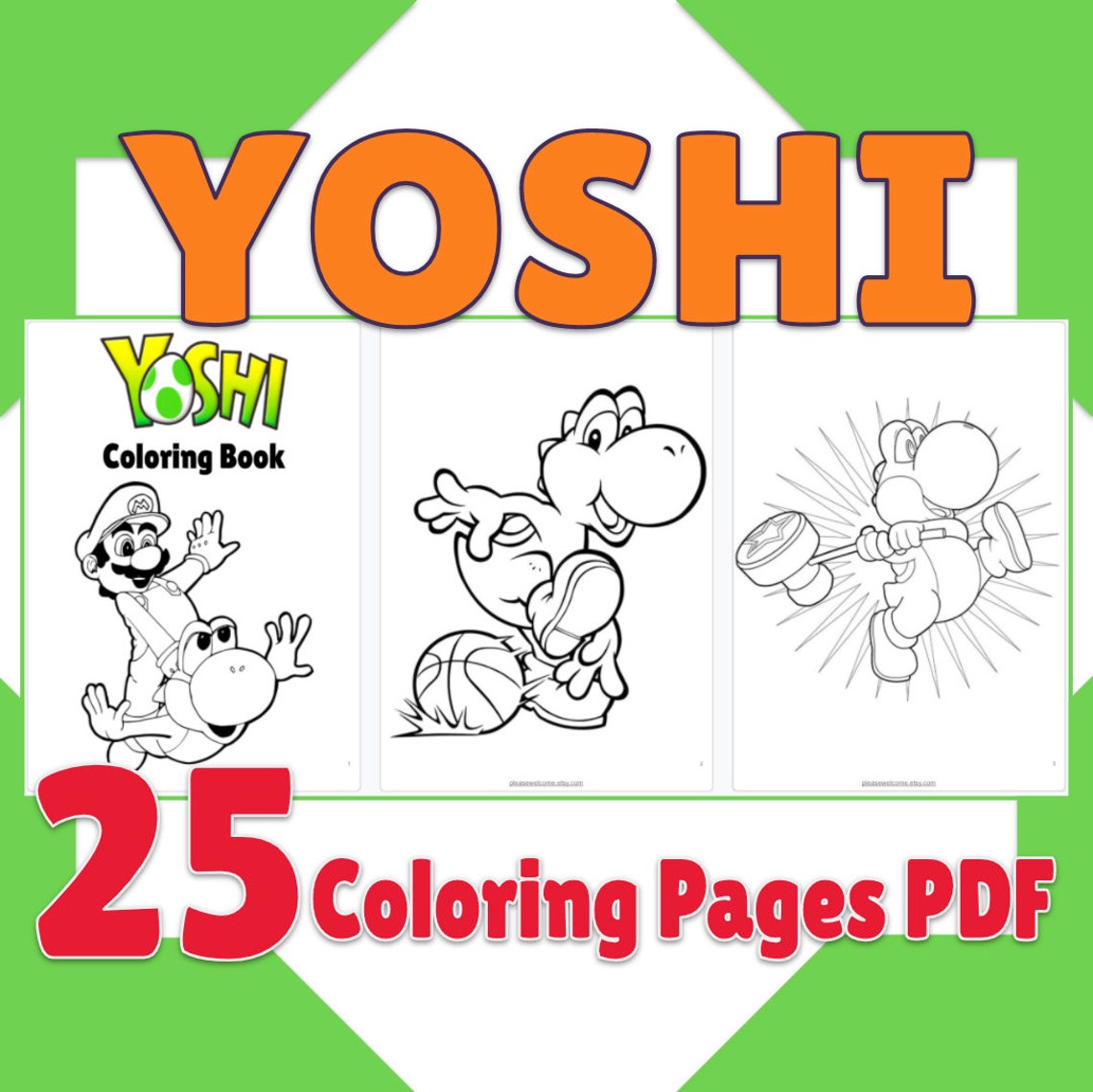 Download Yoshi Coloring Pages PDF 25 Printable Kdp Yoshi Coloring | Etsy