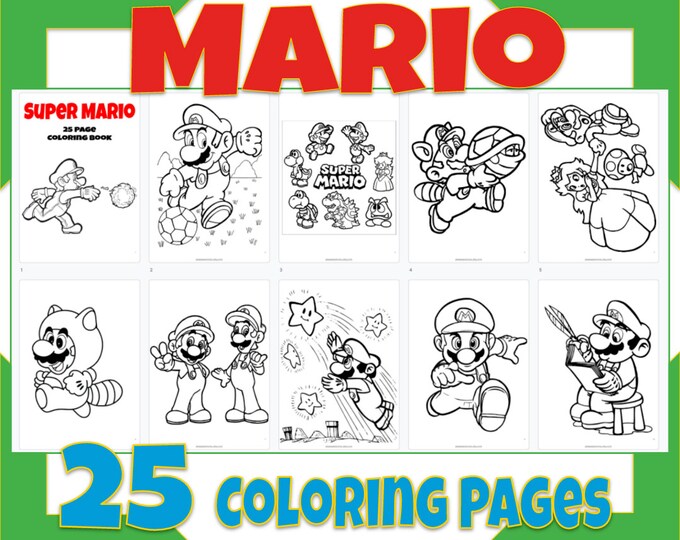 25 Mario Coloring Pages, Mario Coloring Book, Birthday Coloring Activity, KDP Super Mario Game Coloring Sheets for Kids and Toddlers