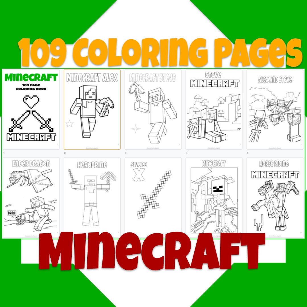 109 minecraft coloring pages birthday coloring book etsy israel